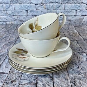 Nancy Prentiss Saucer & Teacups Fine China Vintage 1962 Ivory Rose